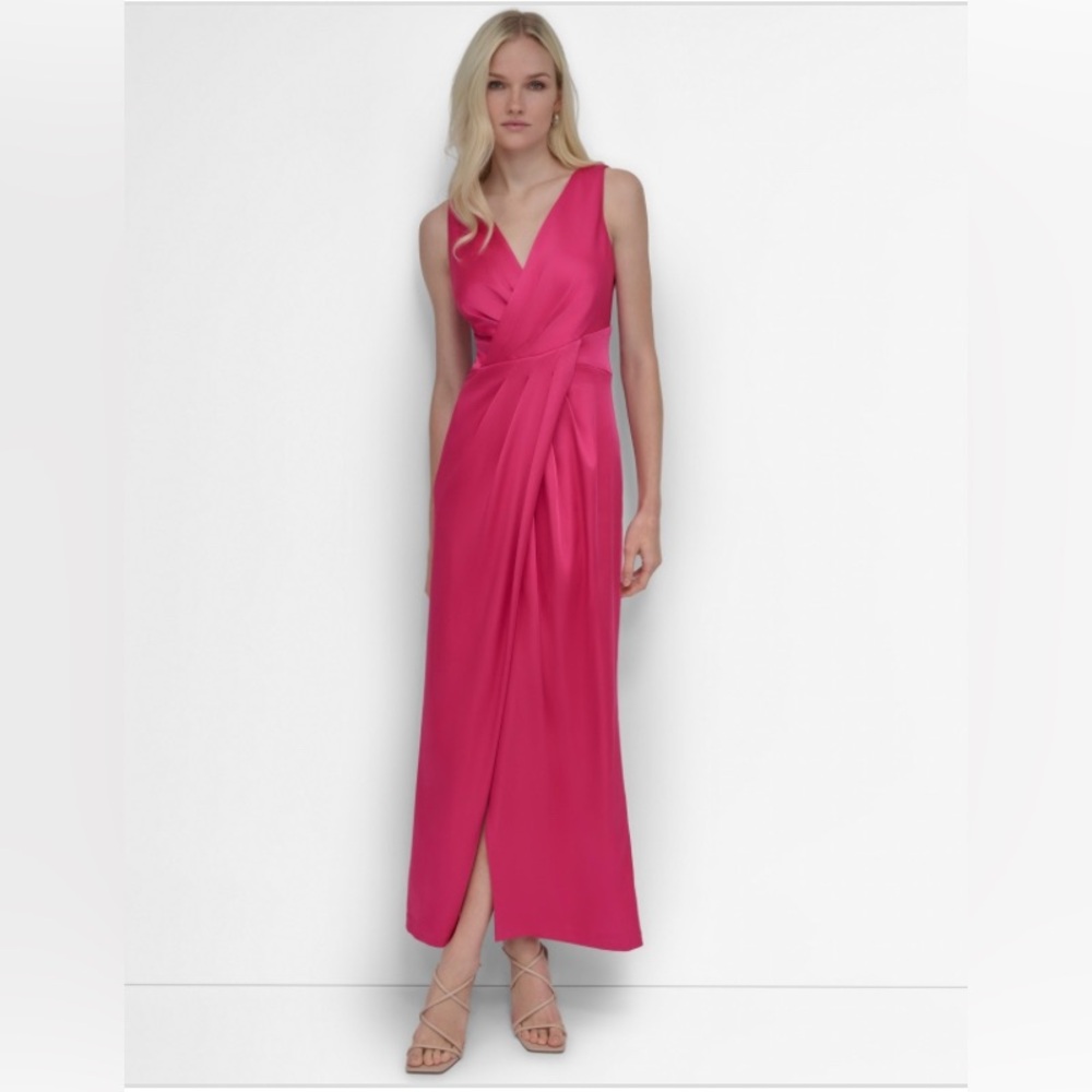 Dkny Women's Surplice-Neck Faux-Wrap Sleeveless Gown - Pink Peacock.